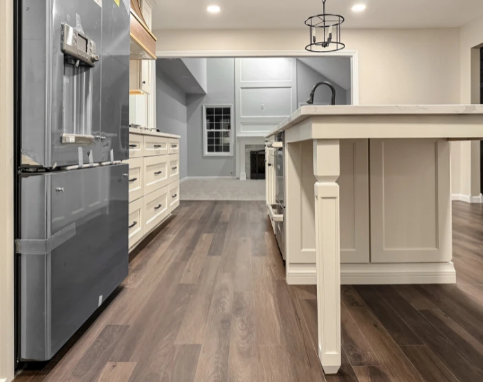 dark wood flooring in kitchen